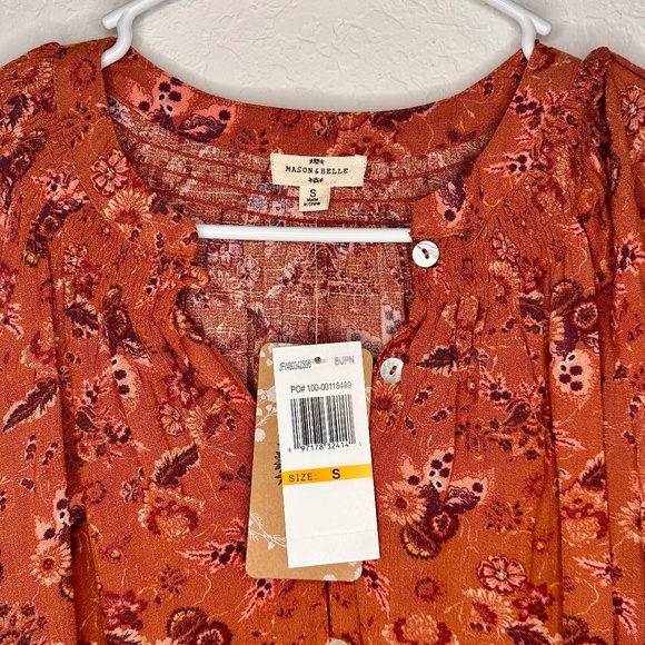 Mason & Belle, Rust Floral Blouse, NWT, Size: S - Picture 6 of 7